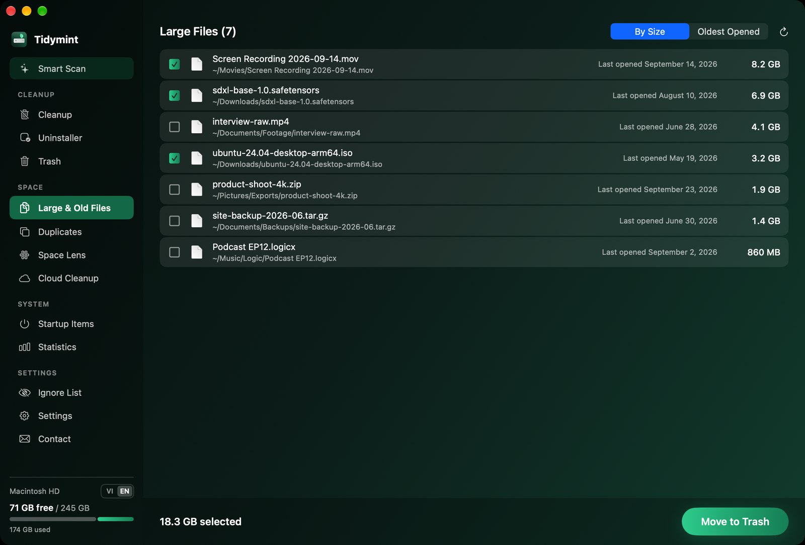 Large files list